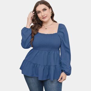 Baby Doll Blue Blouse With Puff Sleeves Size 5XL